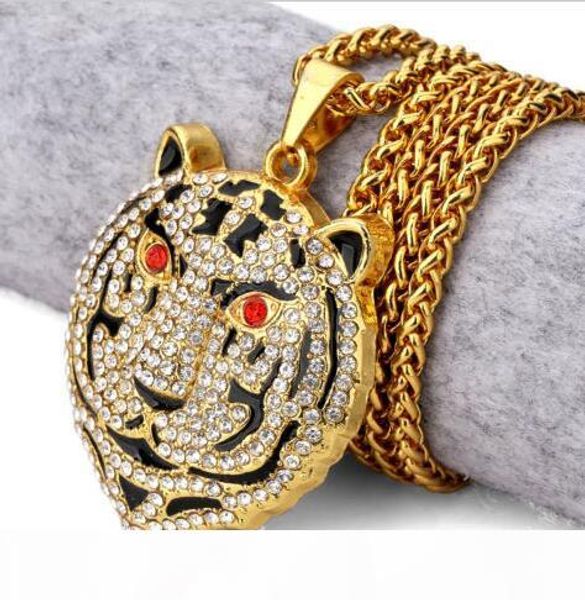 18k gold plated hip hop necklace tiger head fully water diamond pendant wheat chain, Silver
18k gold plated hip hop necklace tiger head fully water diamond pendant wheat chain, Silver