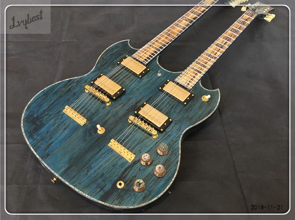 wholesale - customized electric guitar double neck see thru wood grain blue gold part flame necks kluson tuners.abalone binding
wholesale - customized electric guitar double neck see thru wood grain blue gold part flame necks kluson tuners.abalone binding