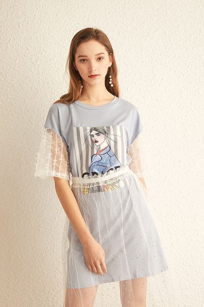 новый 2019 мода весна лето сладкий печатный футболка + кружева из двух частей с широкой талией длиной до колен дамы платье только фото цвет, White 
новый 2019 мода весна лето сладкий печатный футболка + кружева из двух частей с широкой талией длиной до колен дамы платье только фото цвет, White