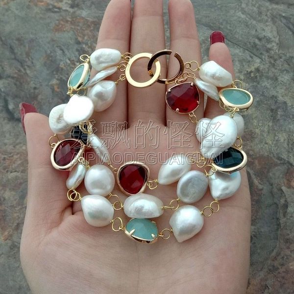 b050116 8.5'' 3 rows white baroque pearl coin pearl crystal bracelet c19021501, Black
b050116 8.5'' 3 rows white baroque pearl coin pearl crystal bracelet c19021501, Black