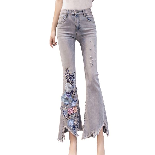 fashion jeans woman with flower embroidery sequined high waist jeans elastic slim denim pencil pants ladies flare pants, Blue
fashion jeans woman with flower embroidery sequined high waist jeans elastic slim denim pencil pants ladies flare pants, Blue