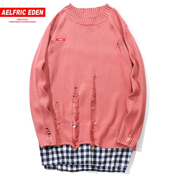 aelfric eden plaid patchwork hole distressed sweaters men knitted pullover sweater male hip hop casual knitwear streetwear kj102, White;black
aelfric eden plaid patchwork hole distressed sweaters men knitted pullover sweater male hip hop casual knitwear streetwear kj102, White;black