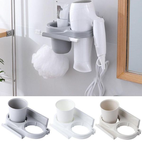 new bathroom adhesive hair dryer holder shelf wall storage rack organizer with cup
