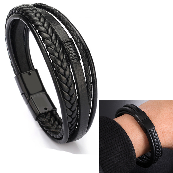 new men bracelet multilayer leather rope bangles alloy magnetic-clasp cowhide braided multi layer wrap trendy couple bracelet, Black
new men bracelet multilayer leather rope bangles alloy magnetic-clasp cowhide braided multi layer wrap trendy couple bracelet, Black