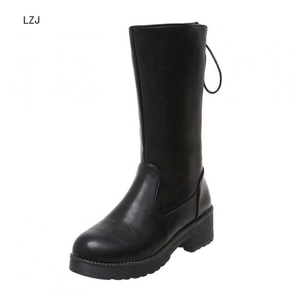 2019 new autumn winter mid-calf women boots flats heels warm plush pu leather knee genuine leather+pu square heel, Black
2019 new autumn winter mid-calf women boots flats heels warm plush pu leather knee genuine leather+pu square heel, Black