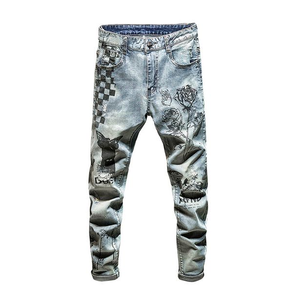 kiovno fashion men's plaid rose flower printed jeans pants slim ripped denim trousers for male washed size 28-36, Blue
kiovno fashion men's plaid rose flower printed jeans pants slim ripped denim trousers for male washed size 28-36, Blue