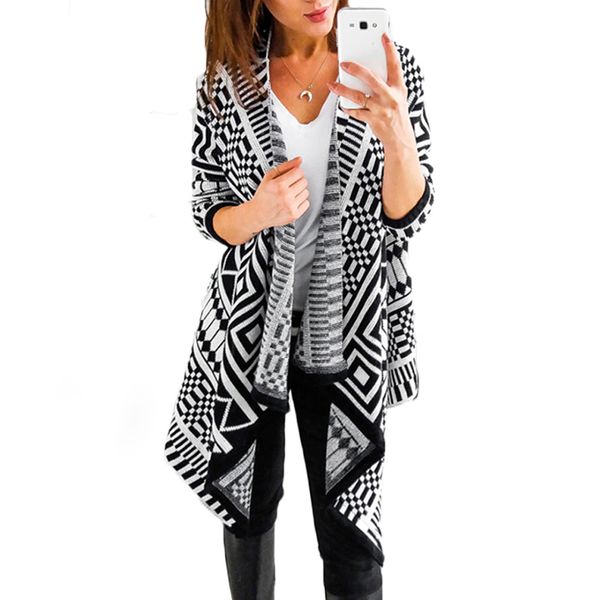 2019 new spring women fashion cardigan coat geometric long sleeve casual loose open stitch xl size plus women irregular jackets, Black;brown
2019 new spring women fashion cardigan coat geometric long sleeve casual loose open stitch xl size plus women irregular jackets, Black;brown