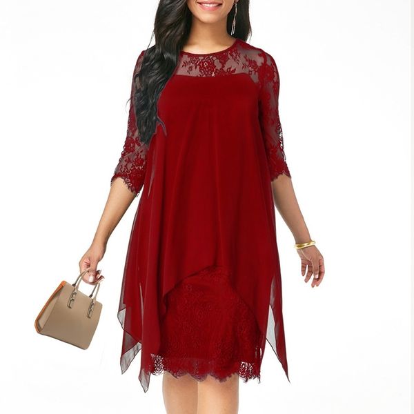 xs-5xl solid color three quarter sleeve lace dress round neck women elegant overlay chiffon plus size2019 new fashion, Black;gray
xs-5xl solid color three quarter sleeve lace dress round neck women elegant overlay chiffon plus size2019 new fashion, Black;gray