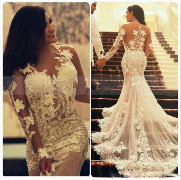 elegant lace mermaid wedding dress tulle long sleeve plus size wedding dresses see through sweep train bridal gowns custom made, White
elegant lace mermaid wedding dress tulle long sleeve plus size wedding dresses see through sweep train bridal gowns custom made, White