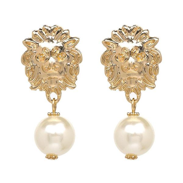 new design statement gold metal lion head earrings fashion simulated pearl drop dangle earrings for women jewelry accessories, Silver
new design statement gold metal lion head earrings fashion simulated pearl drop dangle earrings for women jewelry accessories, Silver