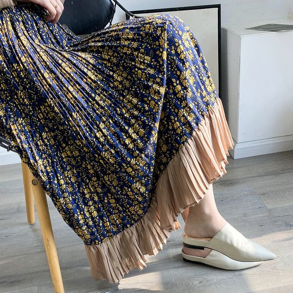 chiffon flower pleated maxi skirt women vintage high waist bouffancy hit color korean fashion spring long skirt bottoms, Black
chiffon flower pleated maxi skirt women vintage high waist bouffancy hit color korean fashion spring long skirt bottoms, Black