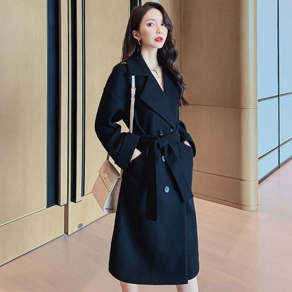 women's wool & blends autumn korean winter women slim fit long coat casual overcoat jacket coats elegant jackets belt warm, Black
women's wool & blends autumn korean winter women slim fit long coat casual overcoat jacket coats elegant jackets belt warm, Black
