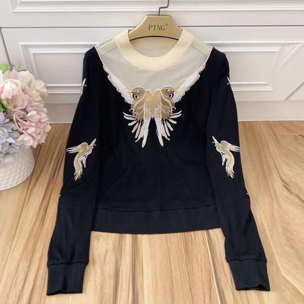 red roosarosee designer autumn pullovers for women bird embroidery long sleeve woolen knitted sweater female, White;black
red roosarosee designer autumn pullovers for women bird embroidery long sleeve woolen knitted sweater female, White;black