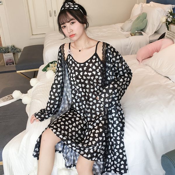 women's sleepwear 2 pcs nightgown suit ice silk printing lace sets full robe lingerie mini dress home clothes sleep, Black;red
women's sleepwear 2 pcs nightgown suit ice silk printing lace sets full robe lingerie mini dress home clothes sleep, Black;red