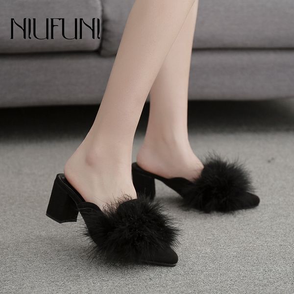 niufuni pointed toe black real hair women's slippers shallow sandals fashion ladies slides low heel 7cm women's shoes size 35-40
niufuni pointed toe black real hair women's slippers shallow sandals fashion ladies slides low heel 7cm women's shoes size 35-40