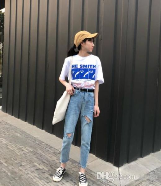 ripped jeans female baggy nine-minute trousers 2019 xiaxin korean edition slim student high-waisted bf beggar straight pants, Blue
ripped jeans female baggy nine-minute trousers 2019 xiaxin korean edition slim student high-waisted bf beggar straight pants, Blue