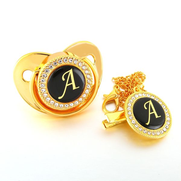 Gold Name Initials Letter Bling Baby Pacifier And Pacifier Chain Infant Toddlers Baby Pacifier Silicone Nipple Dummy
