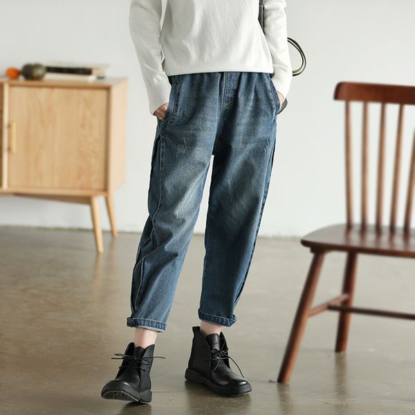 autumn jeans women elastic waist loose casual denim pants 2019 new ladies retro bleached scratched all-match trousers, Blue
autumn jeans women elastic waist loose casual denim pants 2019 new ladies retro bleached scratched all-match trousers, Blue