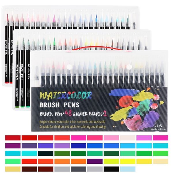 24/48 Color Painting Watercolor Markers Pen Fine Liner Drawing Art Tip Soft Brush Pen Set School Supplies 04360