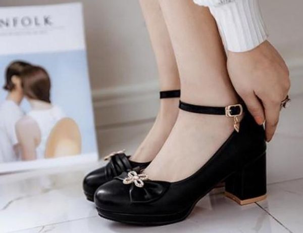 2019 women's shoes in spring and autumn with new style high heel coarse heel round head@161, Black
2019 women's shoes in spring and autumn with new style high heel coarse heel round head@161, Black