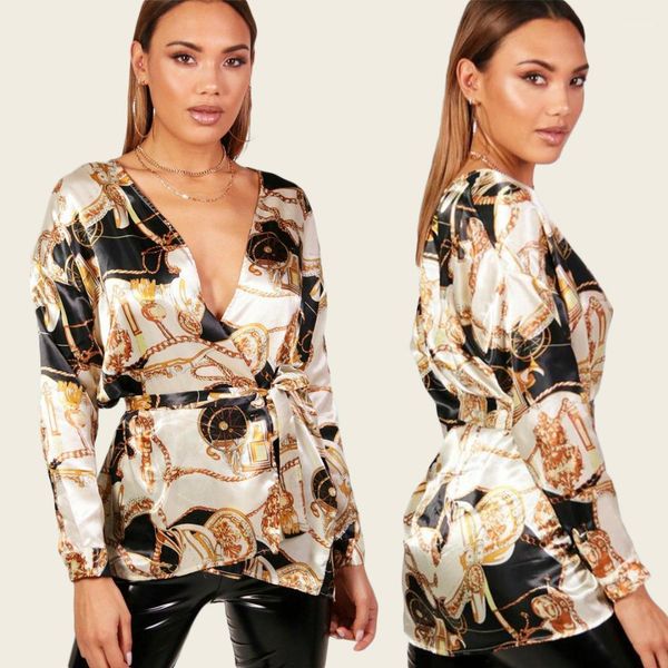 with sashes womens elegant long sleeve luxury women designer blouses fashion printing v neck shirts, White
with sashes womens elegant long sleeve luxury women designer blouses fashion printing v neck shirts, White
