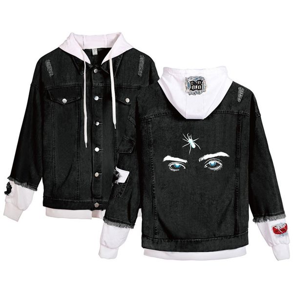 eyes pattern printed hole panelled single breasted jean jacket men long sleeve hooded jacket couple clothing, Black;brown
eyes pattern printed hole panelled single breasted jean jacket men long sleeve hooded jacket couple clothing, Black;brown