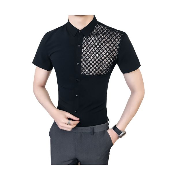 men's dress shirts 2021 lace patch shirt transparent wedding fashion casual long sleeve slim brand, White;black
men's dress shirts 2021 lace patch shirt transparent wedding fashion casual long sleeve slim brand, White;black