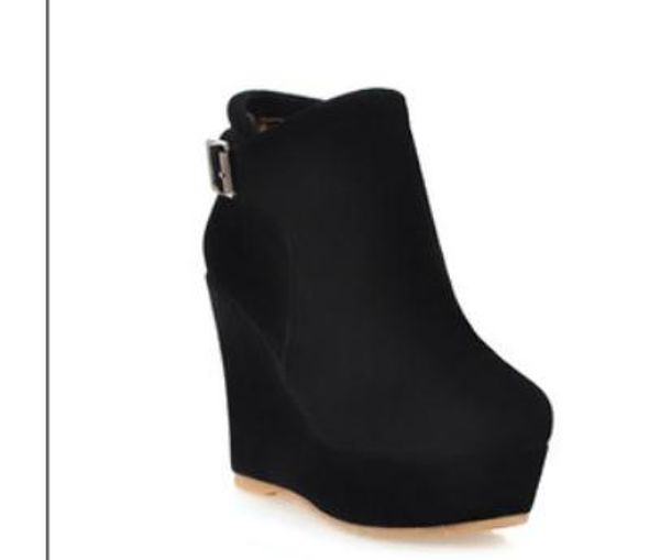 2019 women's boots in winter with new style slope heel thick bottom round head waterproof table suede@1049, Black
2019 women's boots in winter with new style slope heel thick bottom round head waterproof table suede@1049, Black