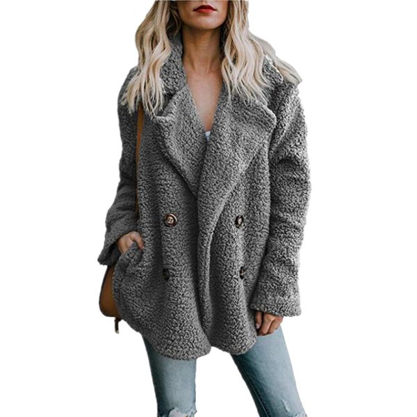 fashion solid button casual long sleeve faux plush overcoat women jackets warm lapel coat hoodies with pocket winter outerwear, Black
fashion solid button casual long sleeve faux plush overcoat women jackets warm lapel coat hoodies with pocket winter outerwear, Black