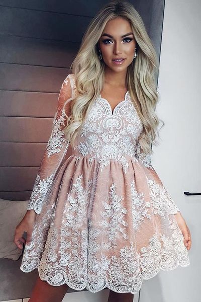 elegant homecoming prom dress with long lace sleeves a line v neck appliques short mini graduation evening formal dresses gowns, Blue;pink
elegant homecoming prom dress with long lace sleeves a line v neck appliques short mini graduation evening formal dresses gowns, Blue;pink