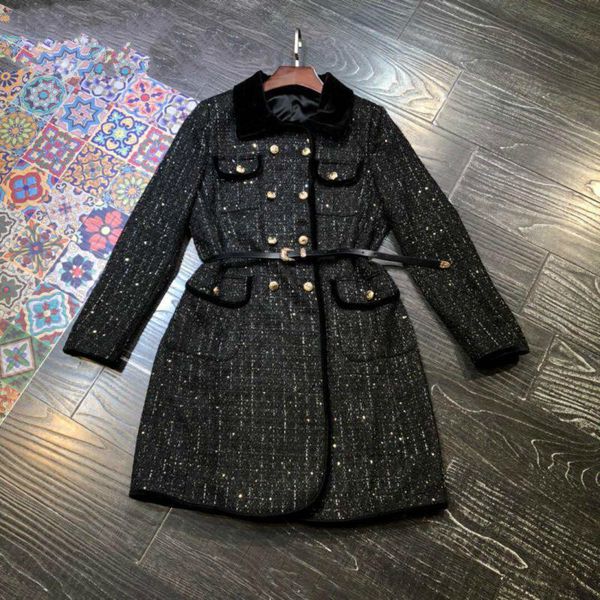 womengaga coat black tweed coat double breasted long sleeve long with belt temperament ladies jacket autumn xx219 
womengaga coat black tweed coat double breasted long sleeve long with belt temperament ladies jacket autumn xx219