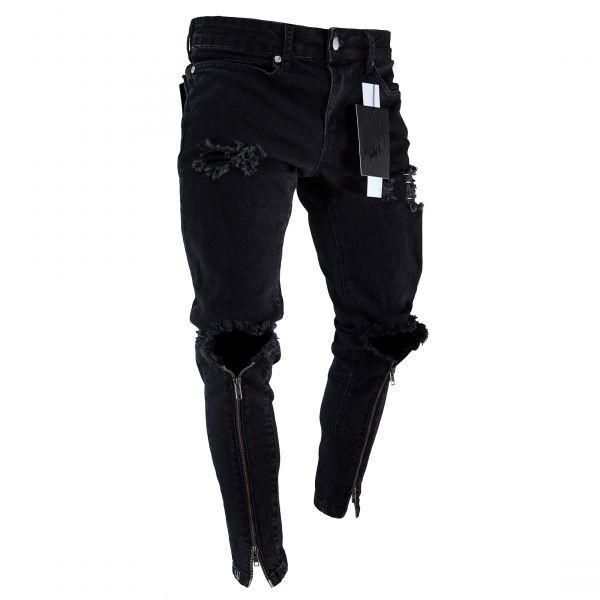 mens zipper holes designer jeans black ripped slim fit represen pencil pants, Blue
mens zipper holes designer jeans black ripped slim fit represen pencil pants, Blue