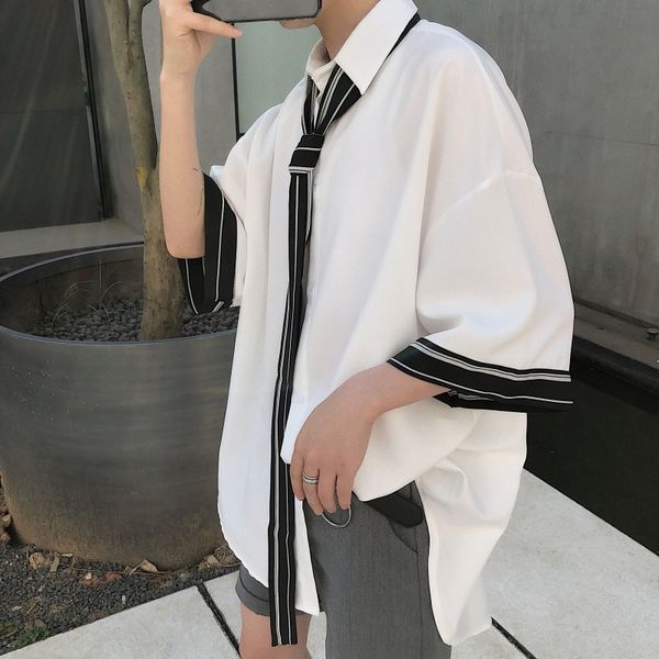 2019 spring and summer new korean fashion tide male loose quality cotton harajuku solid color student dating casual shirt, White;black
2019 spring and summer new korean fashion tide male loose quality cotton harajuku solid color student dating casual shirt, White;black