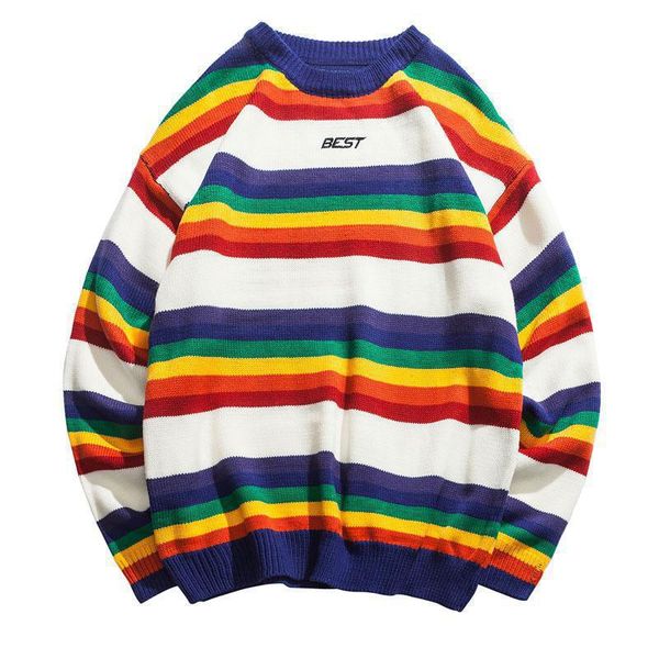 2019 harajuku rainbow striped knitted pullover sweaters men hip hop patchwork streetwear male fashion o-neck sweater, White;black
2019 harajuku rainbow striped knitted pullover sweaters men hip hop patchwork streetwear male fashion o-neck sweater, White;black