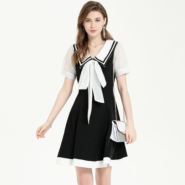 summer sweet women sailor collar short sleeve bow lace-up runway dress elegant schoolgirl a-line dresses, White
summer sweet women sailor collar short sleeve bow lace-up runway dress elegant schoolgirl a-line dresses, White