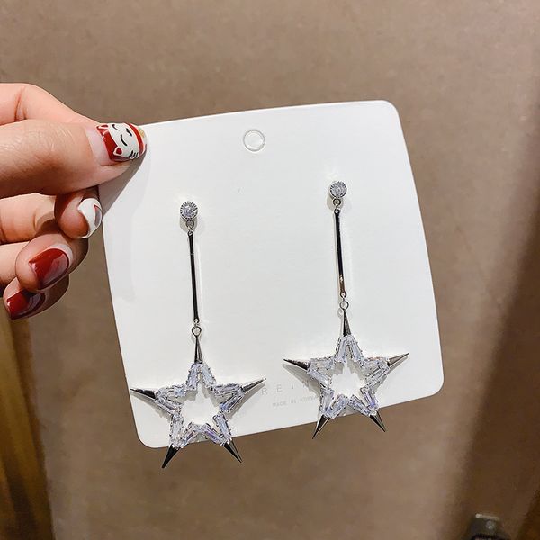 2020 new personality simple shiny zircon pentagram long dangle earrings fashion temperament women girl jewelry accessories, Silver
2020 new personality simple shiny zircon pentagram long dangle earrings fashion temperament women girl jewelry accessories, Silver