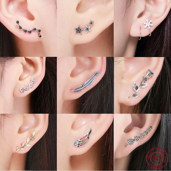 925 sterling silver korean feather rose flower star plane cuff stud earrings for women fashion women earrings 2019 brincos s925, Golden
925 sterling silver korean feather rose flower star plane cuff stud earrings for women fashion women earrings 2019 brincos s925, Golden