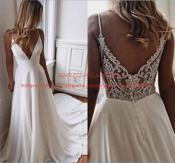 simple v neck chiffon a line boho beach wedding dresses 2019 beaded applique formal bridal gowns custom bride dress vestidos de novia, White
simple v neck chiffon a line boho beach wedding dresses 2019 beaded applique formal bridal gowns custom bride dress vestidos de novia, White