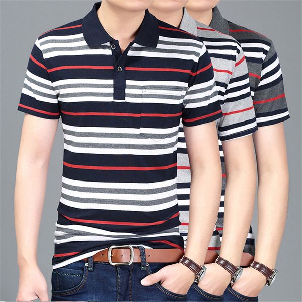 men's large size striped short sleeve lapel t-shirt men's thin summer, White;black
men's large size striped short sleeve lapel t-shirt men's thin summer, White;black