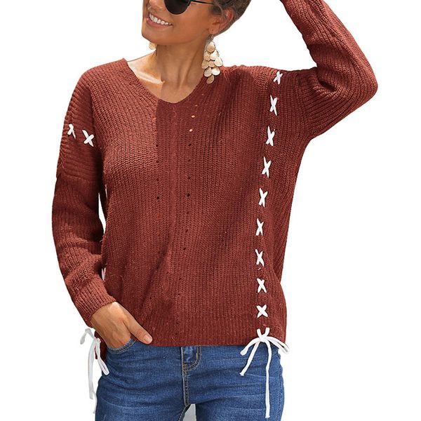 female knit sweater round neck long sleeve back crossed bow sweater casual ty53, White;black
female knit sweater round neck long sleeve back crossed bow sweater casual ty53, White;black
