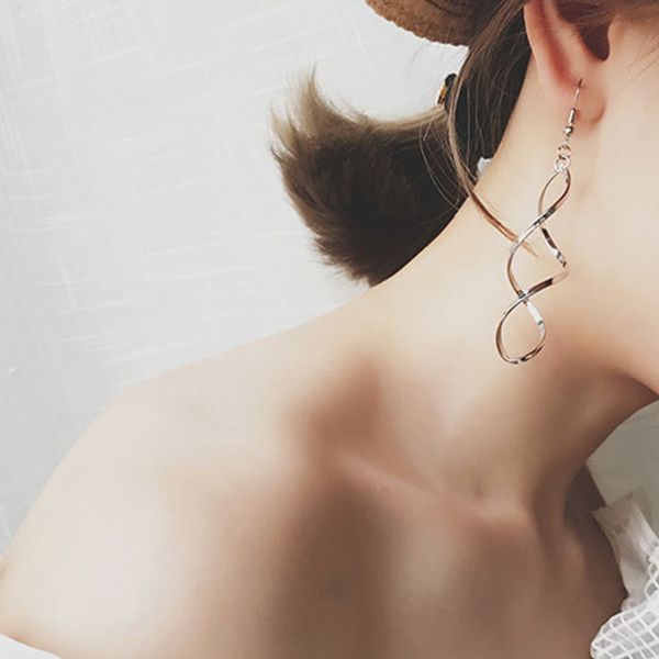 spiral earrings curved female girl long line earrings earrings boho 8 shape, Golden 
spiral earrings curved female girl long line earrings earrings boho 8 shape, Golden