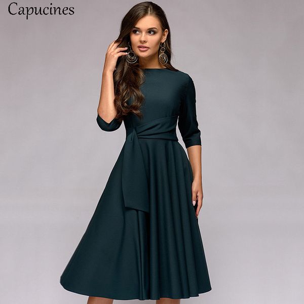 women 3/4 sleeves sashes a-line dress 2019 spring summer solid casual o-neck knee-length dress vintage female slim dresses, Black;gray
women 3/4 sleeves sashes a-line dress 2019 spring summer solid casual o-neck knee-length dress vintage female slim dresses, Black;gray
