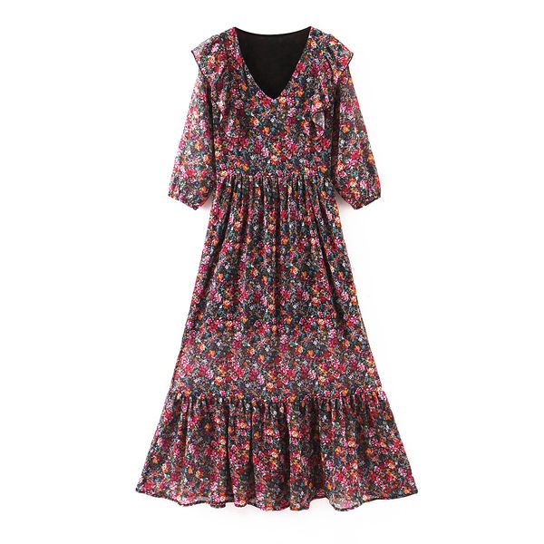 women sweet ruffled chiffon maxi dress v neck half sleeve side zipper one piece cute casual long dresses vestidos, Black;gray
women sweet ruffled chiffon maxi dress v neck half sleeve side zipper one piece cute casual long dresses vestidos, Black;gray