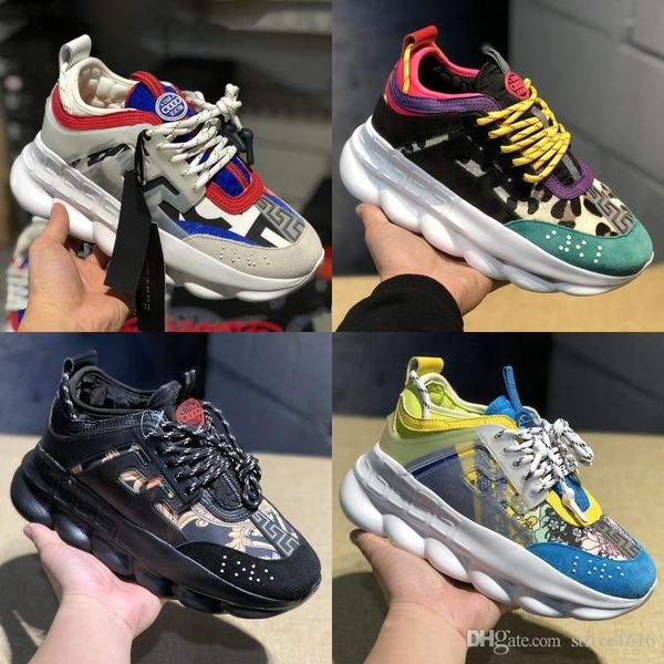2019 designer chain reaction men women black white casual sneakers floral leopard embossed platform fashion luxury shoes 36-45
