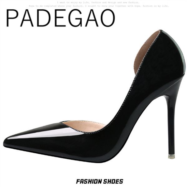 basic patent leather shallow pointed toe women shoe simple platform party supper thin heel shoes, Black
basic patent leather shallow pointed toe women shoe simple platform party supper thin heel shoes, Black