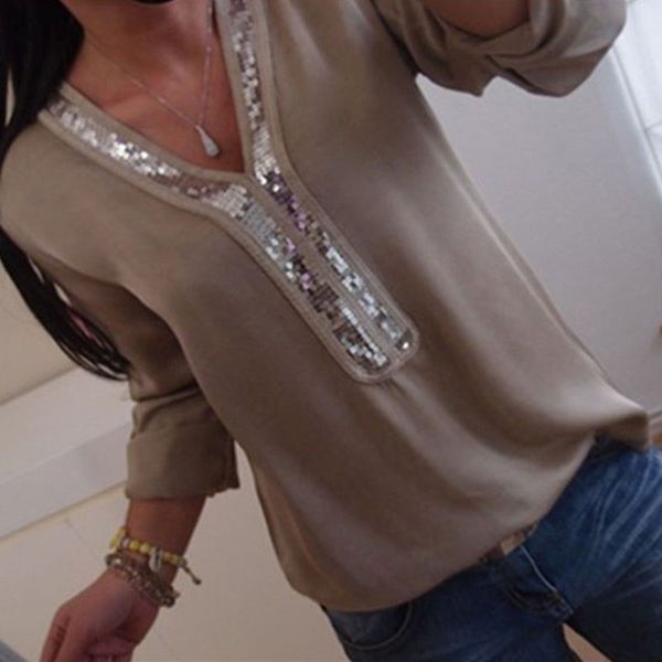 women casual sequined v-neck blouse shirt long sleeve solid elegant office lady shirt 2019 summer new fashion women blouse, White
women casual sequined v-neck blouse shirt long sleeve solid elegant office lady shirt 2019 summer new fashion women blouse, White