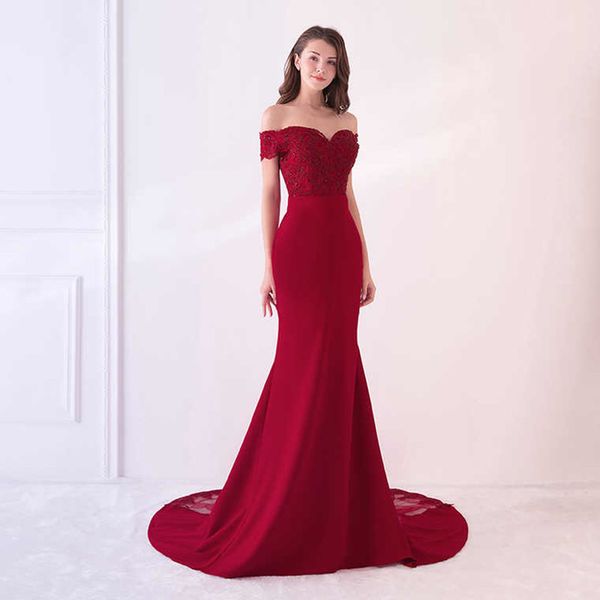 beaded satin mermaid off shoulder evening dresses with appliques 2020 blush pink red gold royal blue long prom dress, Black;red
beaded satin mermaid off shoulder evening dresses with appliques 2020 blush pink red gold royal blue long prom dress, Black;red