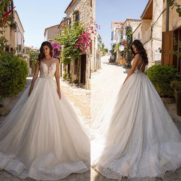 sparkly country wedding dresses a line sheer neck beaded lace applique sweep train bohemian boho wedding dress custom made robes de mariée, White
sparkly country wedding dresses a line sheer neck beaded lace applique sweep train bohemian boho wedding dress custom made robes de mariée, White