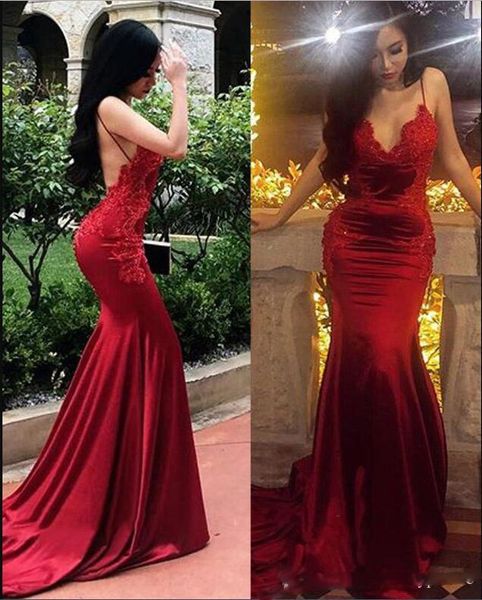 mermaid deep v neck chapel train burgundy elastic satin backless prom dress appliques lace straps women evening party gowns, Black
mermaid deep v neck chapel train burgundy elastic satin backless prom dress appliques lace straps women evening party gowns, Black
