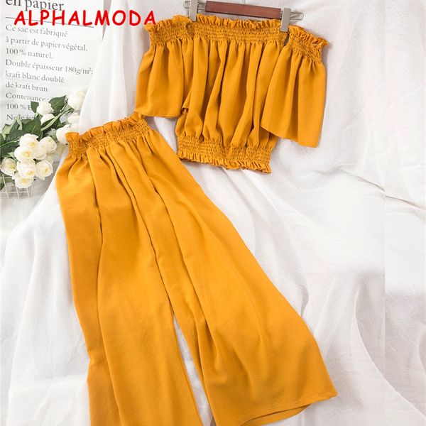 alphalmoda 2018 summer female pull chiffon + wide leg trousers 2pcs casual sets solid color women resort 2pcs pants suits, White
alphalmoda 2018 summer female pull chiffon + wide leg trousers 2pcs casual sets solid color women resort 2pcs pants suits, White